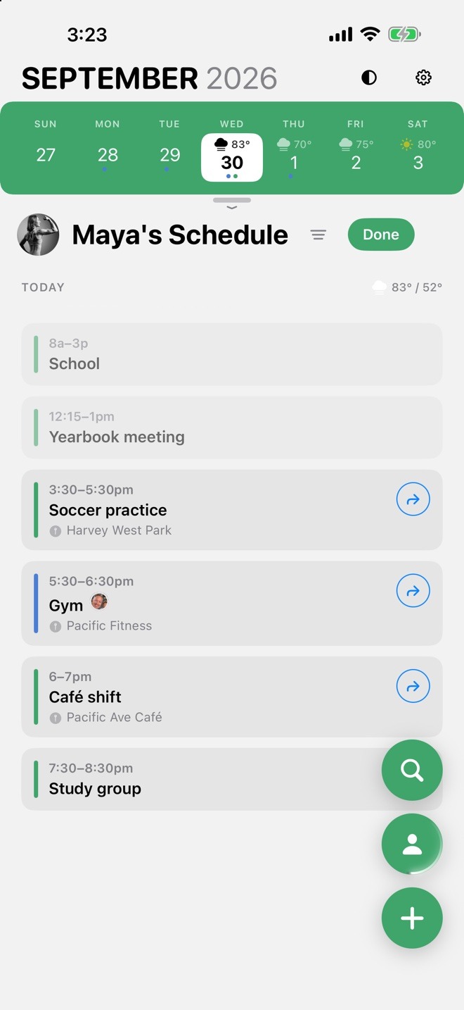 RadCal showing Maya's schedule